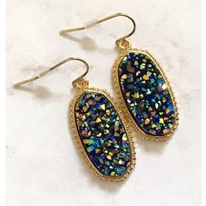 Blue multicolor oval faux druzy earrings